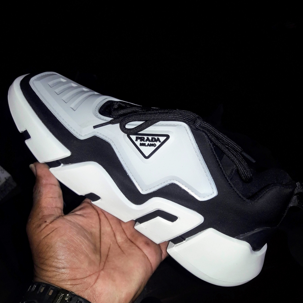 Prada Techno Stretch Black and White Sneakers